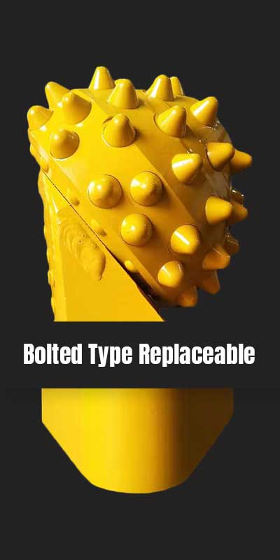 plate and bolt type quick replaceable mh-3r roller bit in vertical position and yellow color